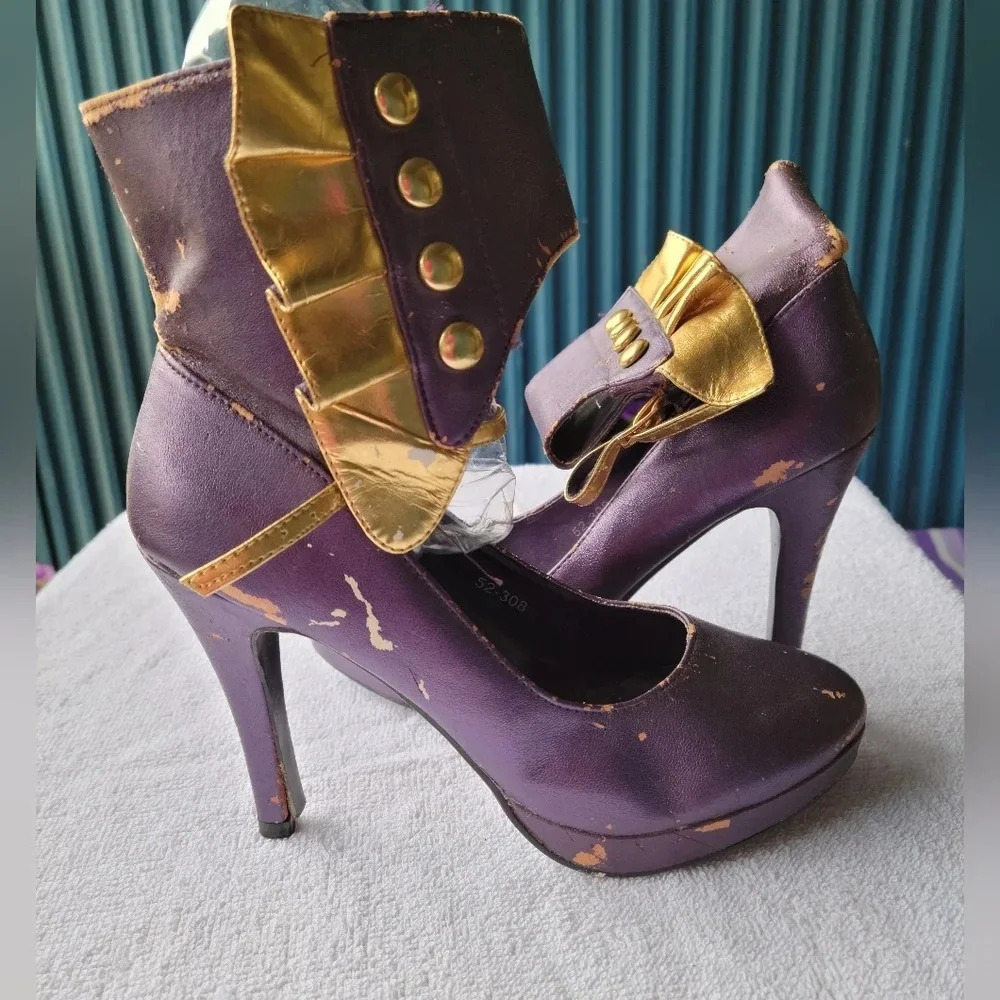Purple and Gold High Heels Boots